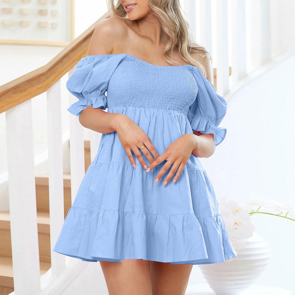 Women's Sexy Ruffled Cake Skirt Slim Fit Temperament Short Dress Summer Dress Short Sleeve Sundress