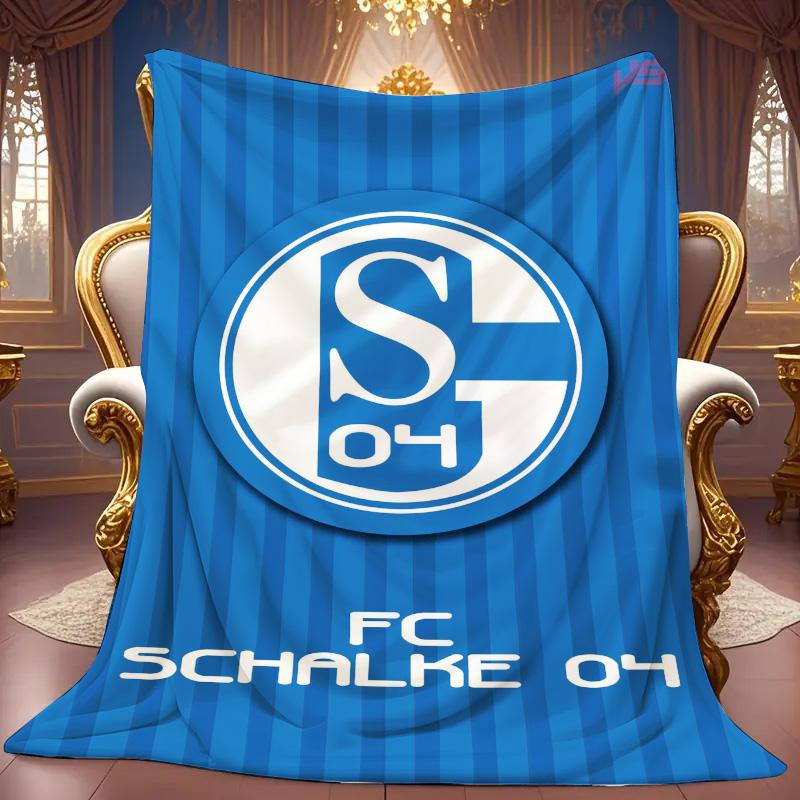 FC Schalke 04 Blue Stripe Logo Print Fleece Blanket, Soft Warm Throw Blanket for Sofa Bed Football Fan Gift