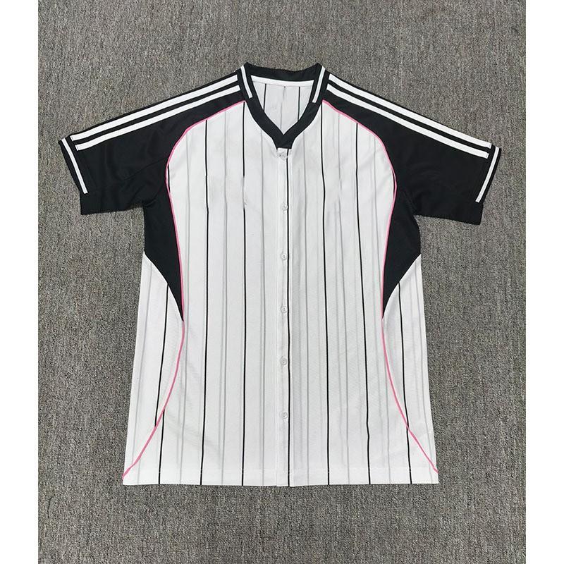 Mens White Bamboo Fiber Baseball-Style Soccer Jersey Striped Top Juventus Fans
