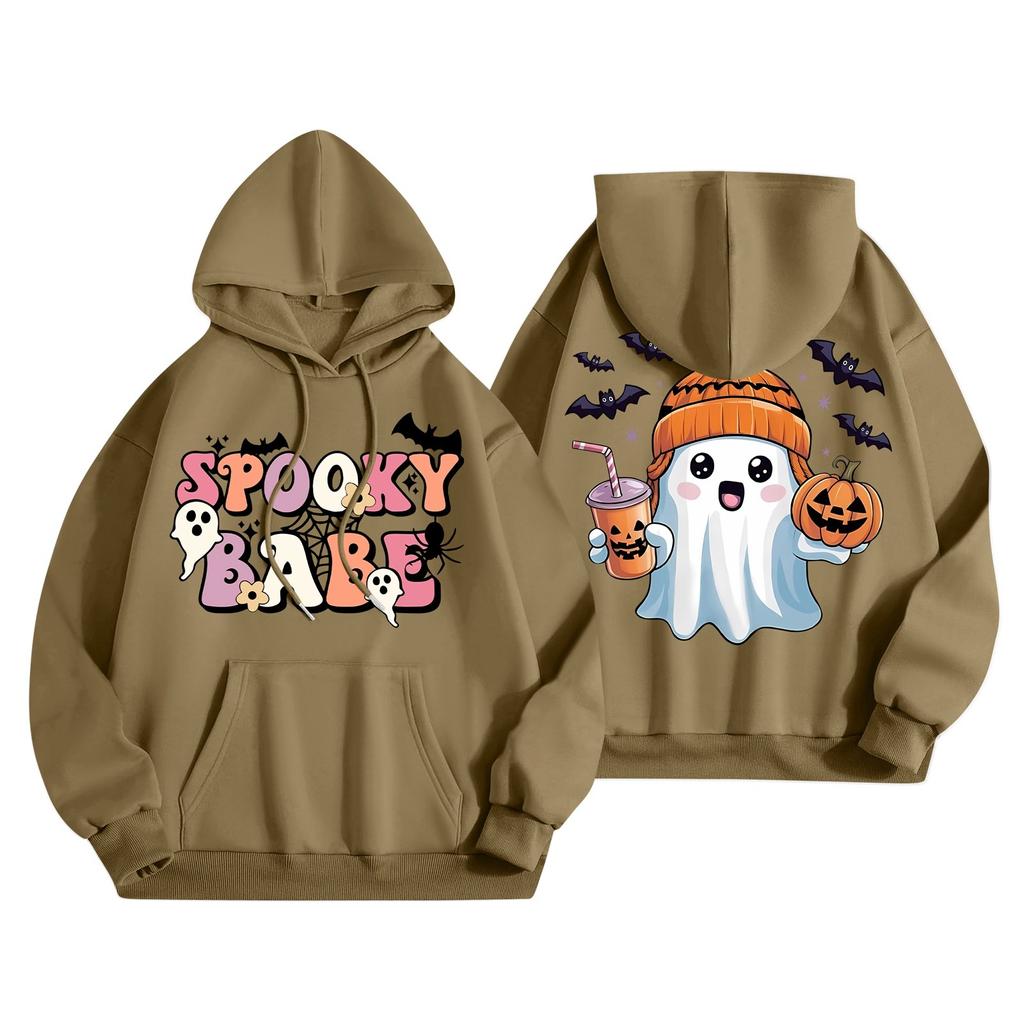 Женская мода, легкий женский свитер с длинными рукавами и карманами, толстовка с капюшоном и принтом на Хэллоуин