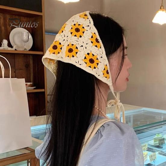 Готический вязаный крючком головной платок с цветочным узором на шнуровке, дышащий эластичный головной убор с растительным узором, аксессуары для волос