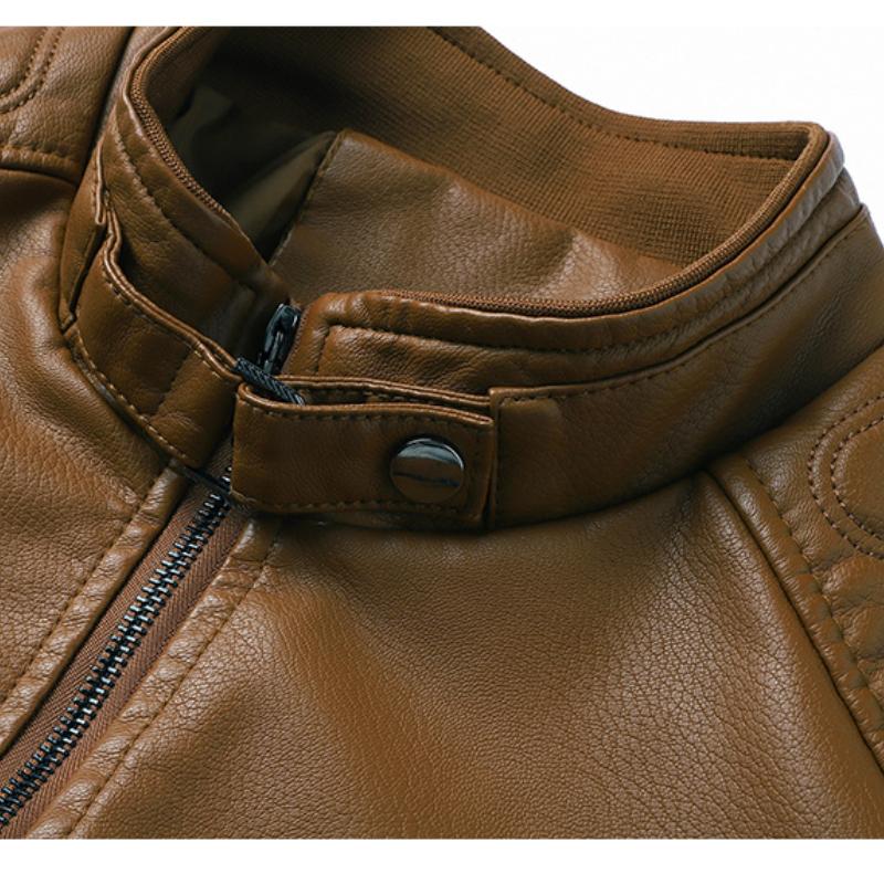 Мужская кожаная приталенная куртка плюс бархатная зимняя куртка мужской мотоциклетный костюм большой размер стойка воротник кожаная куртка мужская