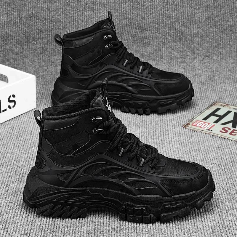 Мужские ботинки Зимние теплые сноубутсы Высокие хлопковые ботинки Толстая подошва Для улицы Противоскользящие На шнуровке Защита от холода Комфортные ботильоны