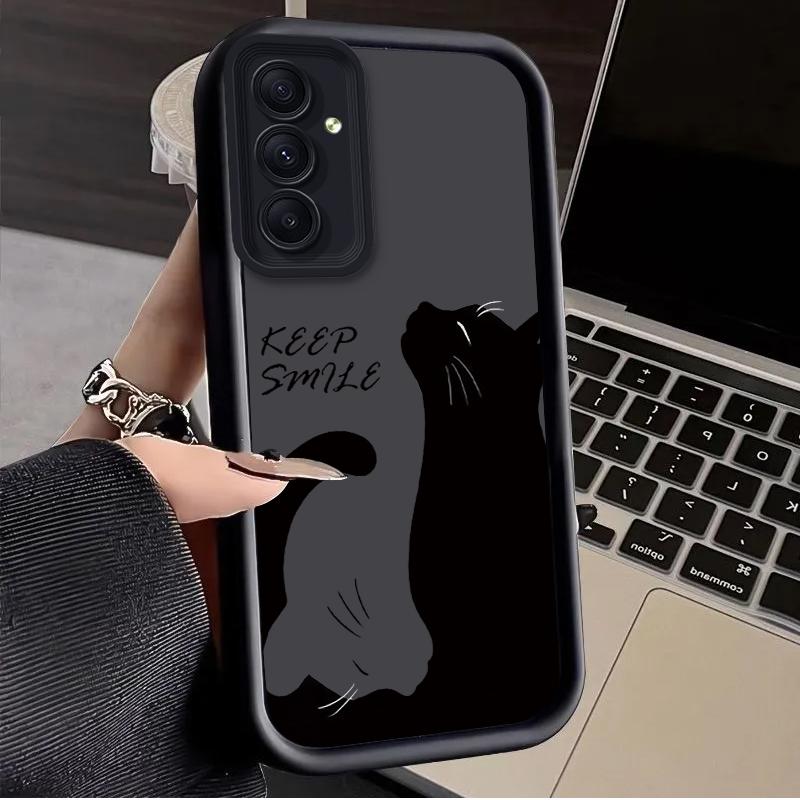 Черный Чехол-Кот для Samsung Galaxy A73 A72 A71 A55 5G A54 A52 A52S A51 4G A31 A30 A24 A23 A22 A21S A20S A20 A14 A13 A12 Чехол