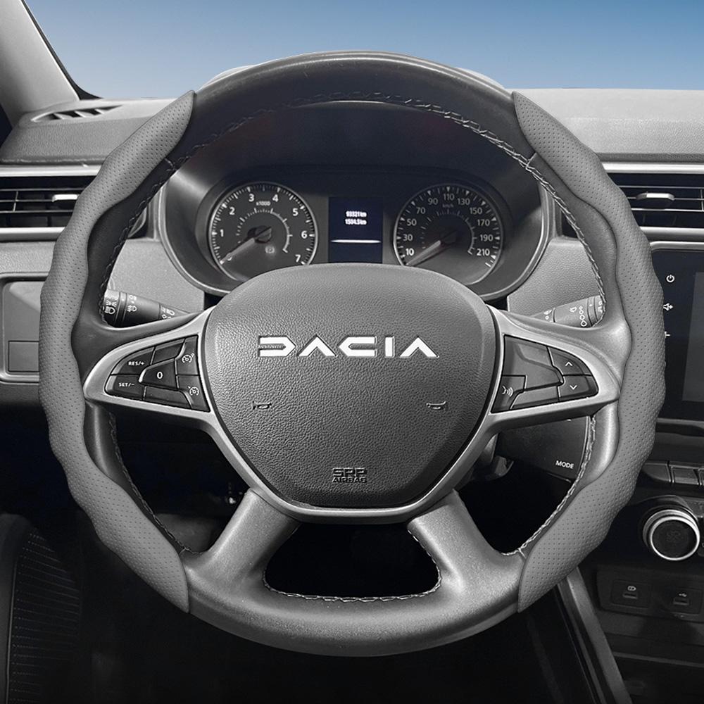 vcxja9 Suitable for Dacia Steering Wheel Cover, Wave-Shaped Sporty Design, Breathable Leather, Segmented Anti-Slip Sweat-Absorbing Protective