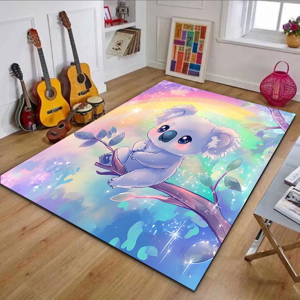 Cute Koala and Rainbow Dreams Patterned carpet, non slip mat suitable for living room and bedroom sofas