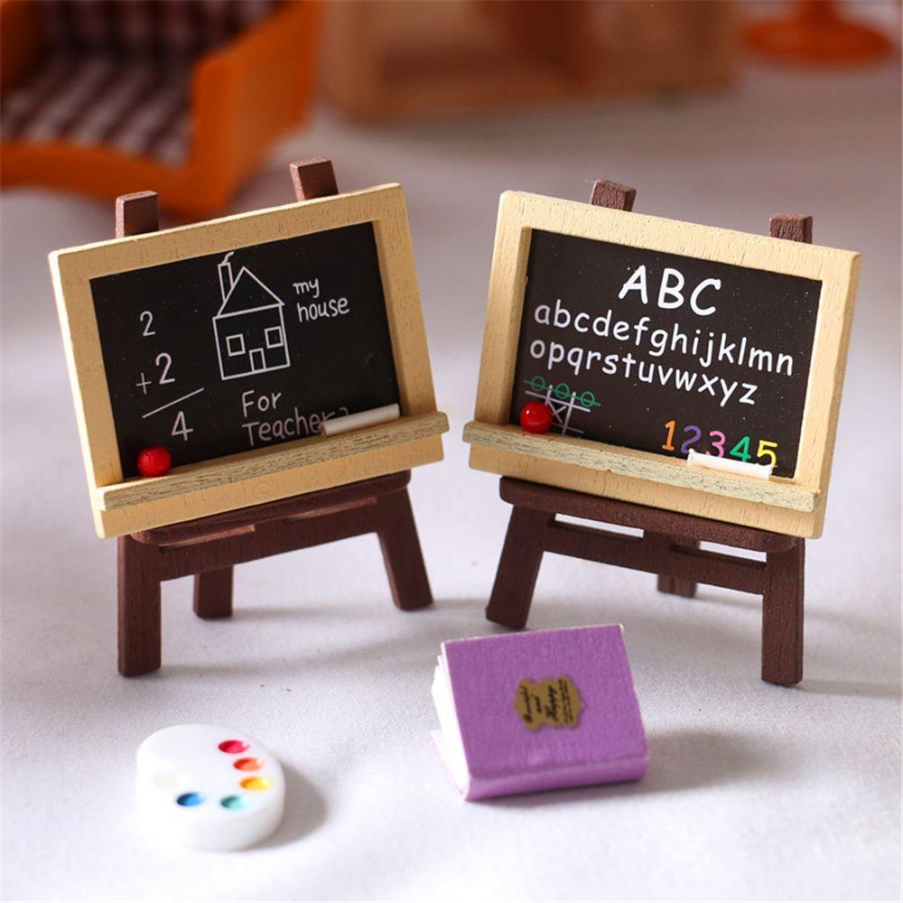 Furniture Wood Painting Easel Small Blackboard Miniature Chalkboard Model Dollhouse Accessories