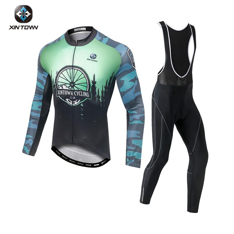 Womens Long Cycling Jersey Set Breathable Moisture Wicking Bike Clothing Road Riding