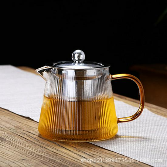 Стеклянный чайник с вертикальным узором, устойчивый к высоким температурам, и фильтром из нержавеющей стали для заваривания ароматизированного чая