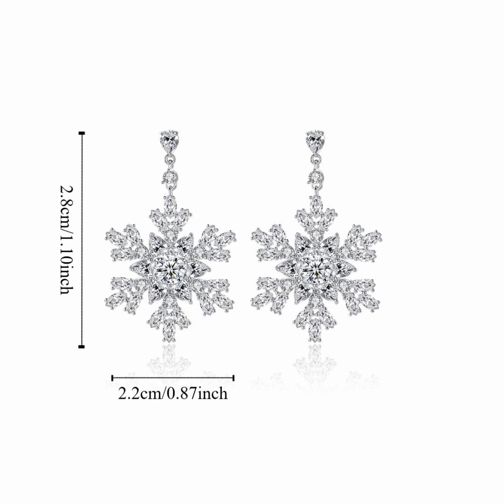 Imitating Pearls Crystal Snowflakes Earrings Silver Zircon Dangle Earrings Girl