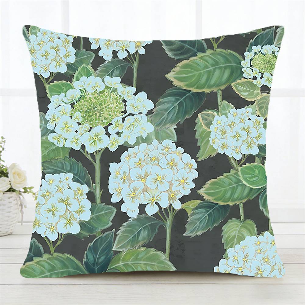 Dark Green Floral Pillow Case Fashion Square Pillowcase Bedroom Sofa Room Ins Decoration Leisure