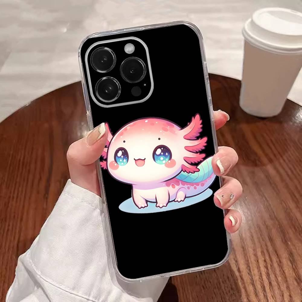 Милый чехол для телефона с аксолотлем для iPhone 16,15,14,13,12,11 Plus,Pro,Max,XR,XS,Plus,E,SE4,Mini Прозрачная крышка