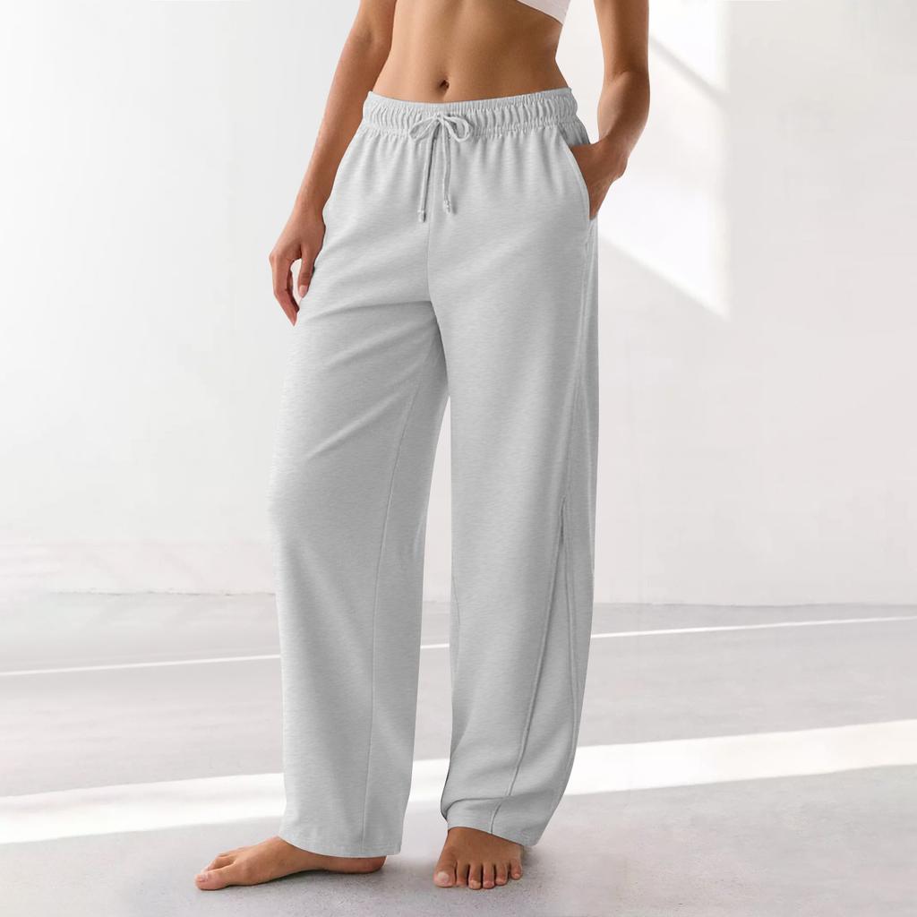 Женские спортивные брюки Barrel Leg с эластичной талией и завязками на талии, повседневные брюки-палаццо из хлопка с карманами