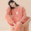 Thickened Warm Sleepwear for Winter Coral Velvet Student Nightwear Homewear Two-Piece Ladies Pajamas Loungewear Set
