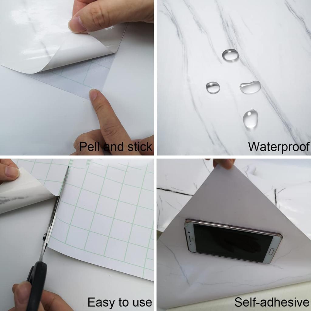 TOTIO 122CMx9M Wide Remake Sheet Marble Sheet White Cutting Sheet Marble Sticker White Marble Wallpaper Sticker Stylish Glossy Thick Heat Resistant
