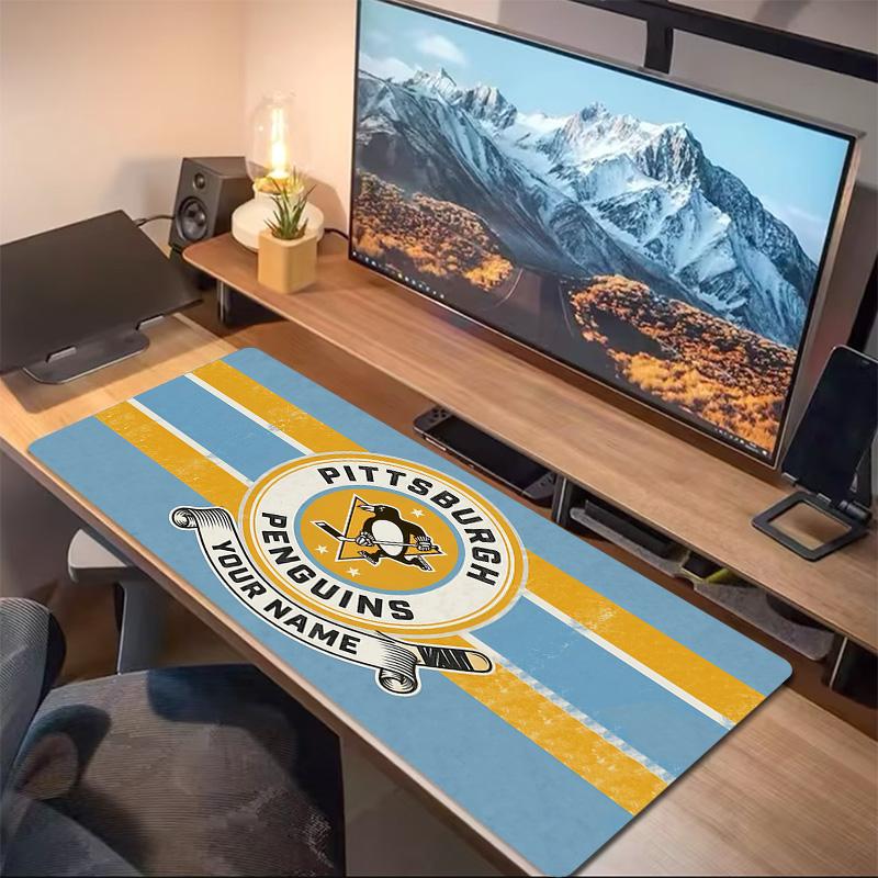 Custom Name Pittsburgh Penguins Print Cushion Non-slip Laptop Tablet Big Mousepad XXL Mat Mini PC Playmat With Lock edge