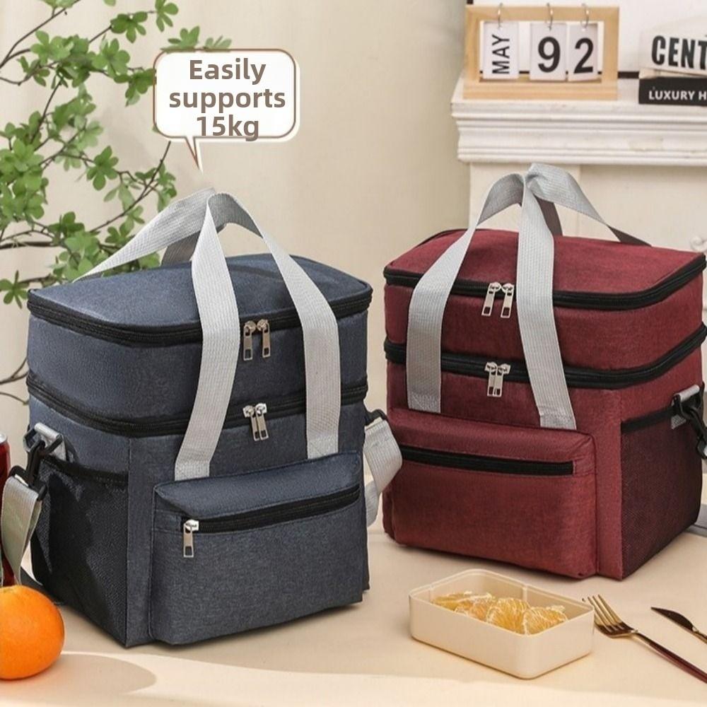 Large Capacity Insulated Lunch Bag with Shoulder Strap Thermal Lunch Pouch Travel Picnic