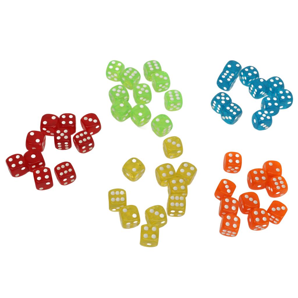 50Pcs 6 Sided Game Dice Set Round Corner Translucent Dice for Board Games Math Games