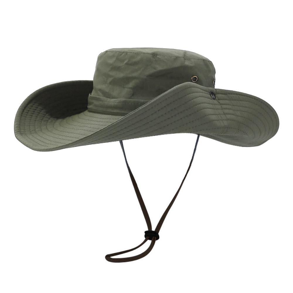 Big Brim Hiking Fisherman Hat Quick-dry Men Bucket Cap Fashion Drawstring Sun Hat Outdoor