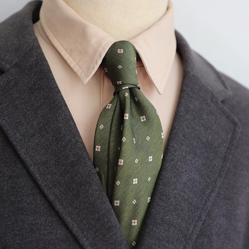 Retro Korean Style 8CM Navy Green Brown Pattern Men's Suit Tie