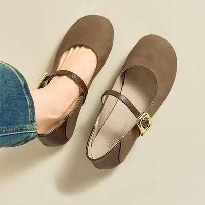 Туфли Мэри Джейн в стиле ретро, женские, весна 2025, новые французские туфли с юбкой, плоская подошва, неглубокий вырез, маленькие кожаные туфли