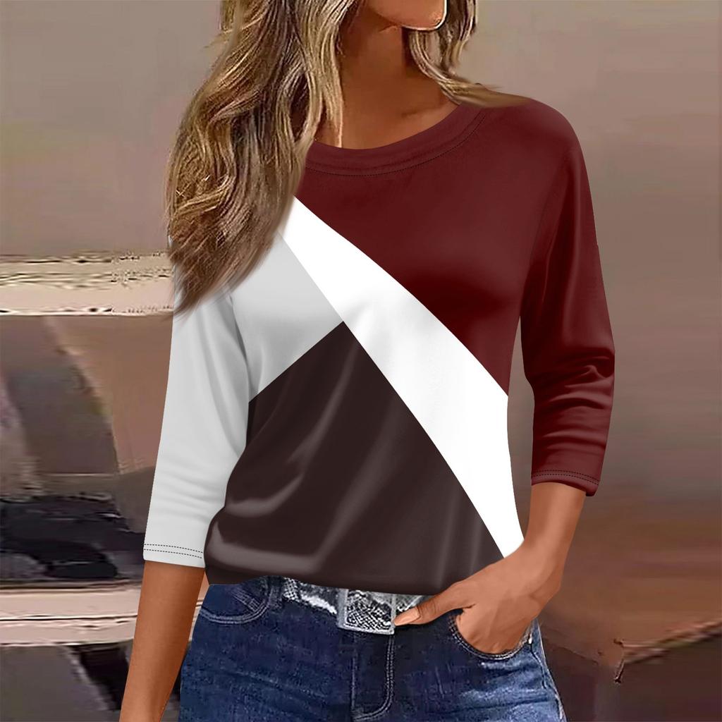 Женская футболка, модная повседневная футболка с круглым вырезом и рукавом 3/4, свободная футболка с принтом, женская футболка