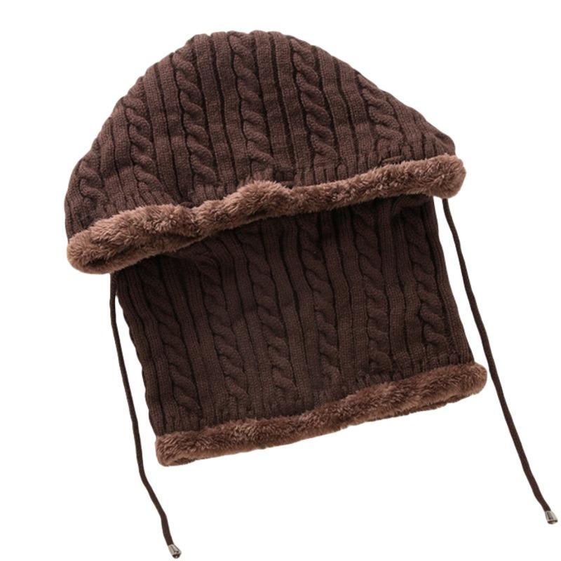 Autumn Winter Hat Men's Women's Knitting Hats & Caps Wool Cycling Cold Protective Ear Cap Fried Dough Twists One-piece Plush Thickened Pullover Hat
