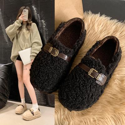 Ретро тапочки на толстой подошве, женская уличная обувь, осень-зима 2025, корейская версия, удобные вьющиеся тапочки, хлопковые тапочки на одной перемычке, женские