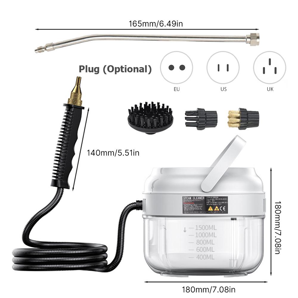 Pressurized Handheld Multi-surface Steam Cleaner with 3 Brushes and Extended Rod for Home Portable