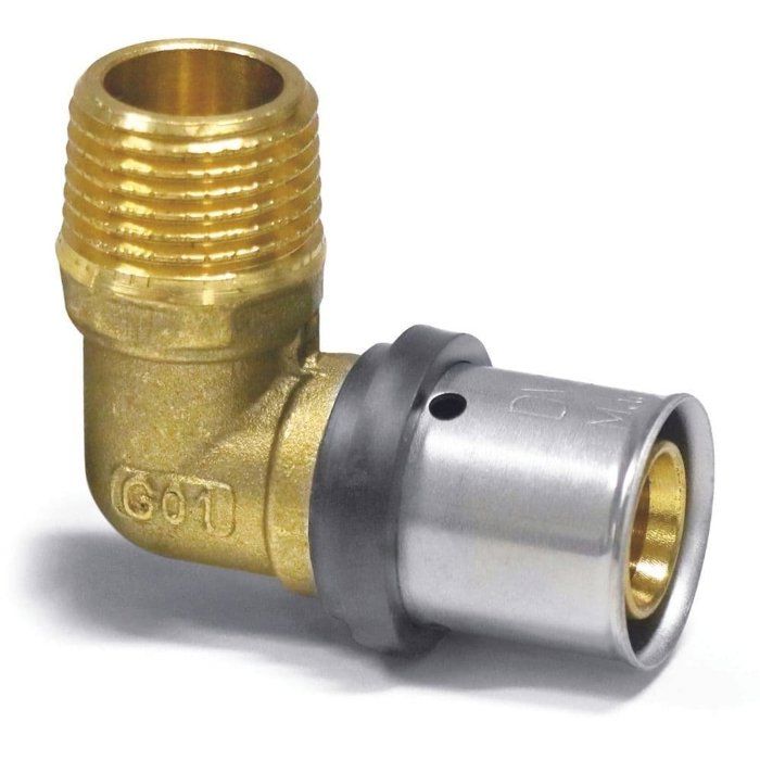 Raccord à sertir coudé - BONI-SHOP® - 26x3/4" AG - DVGW - TH+U ≤32x3,0 mm - Laiton