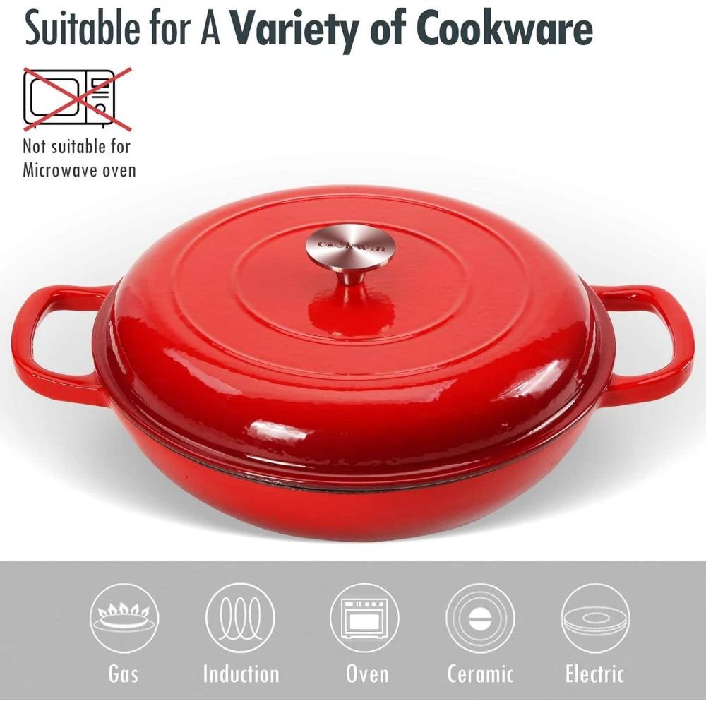 4.5L Dutch Oven Soup Pot Cast Iron Casserole Braiser Casserole Skillet with Lid and Dual Handles Dutch Oven Baking