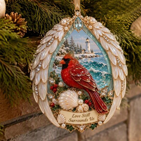 Xmas Party Hanging Ornaments Red Bird Christmas Ornament, Acrylic Memorial Tree Holiday Decoration, Remembrance Keepsake Pendant, Sympathy Gift
