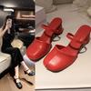 Fashion The 2025 New Half-toe, Half-slipper Women's Thick-heeled Outerwear Fashion Summer One-line French High-heeled Cool Flip-flops
