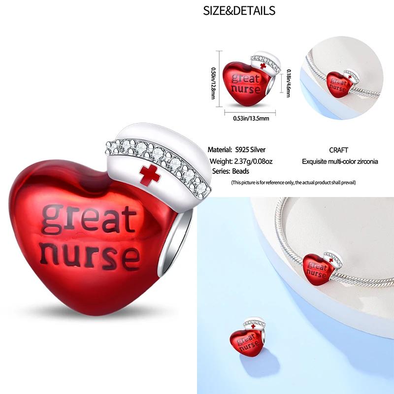 Медицинская коробка Шапочка медсестры Шармы-сердечки Зуб Стетоскоп Бусины Подходят для оригинального браслета 3 мм Женские Медные Изысканные Шармы Ювелирные изделия Подарки