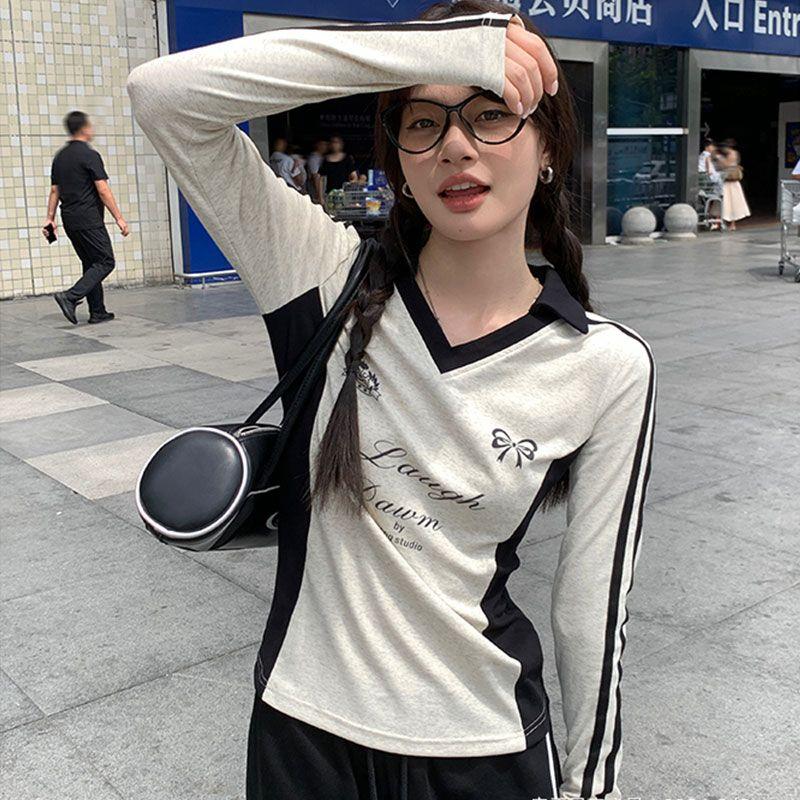 Винтажные футболки с длинным рукавом Y2k Женские футболки с буквенным принтом Американская ретро-мода Эстетика Уличная одежда Футболки