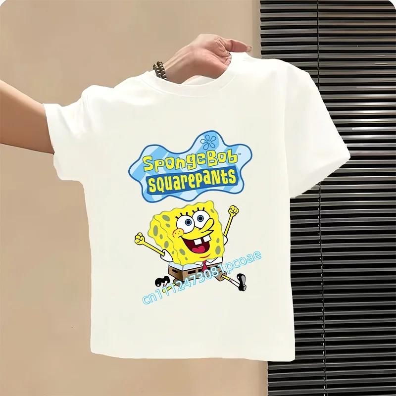 2026 SpongeBob Summer Tshirt for Children 100 Cotton ShortSleeved Boys Sport Shirt Girls Casual Top with Cartoon Print