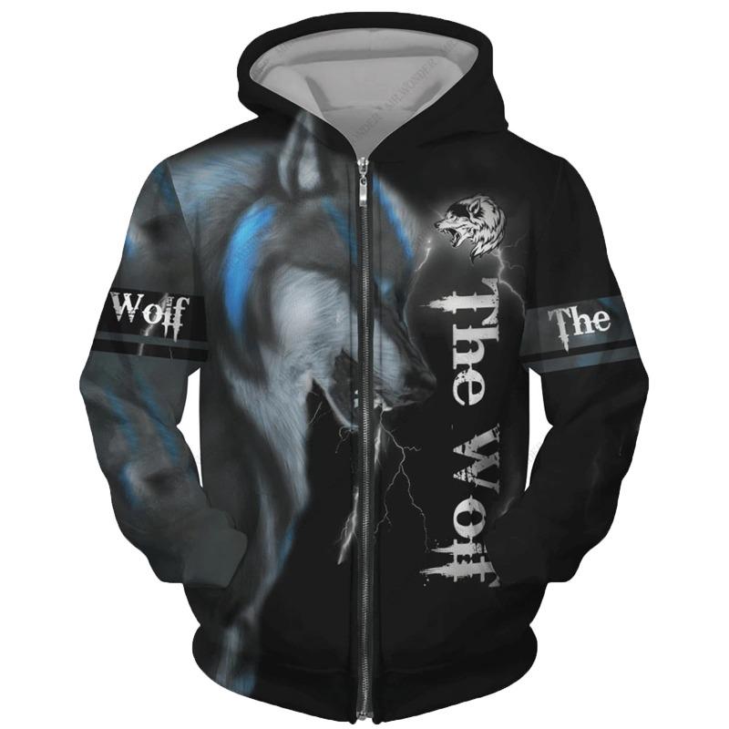 Wolf 3d Printed Hoodie Men/women Harajuku Fashion Jacket with Zipper