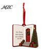 Christmas Porch Hanging Ornaments Wooden House Ornament, 2D Castle Car Decor with Winter Cabin Theme Red String, Rustic Tree Pendant, Holiday Gift for