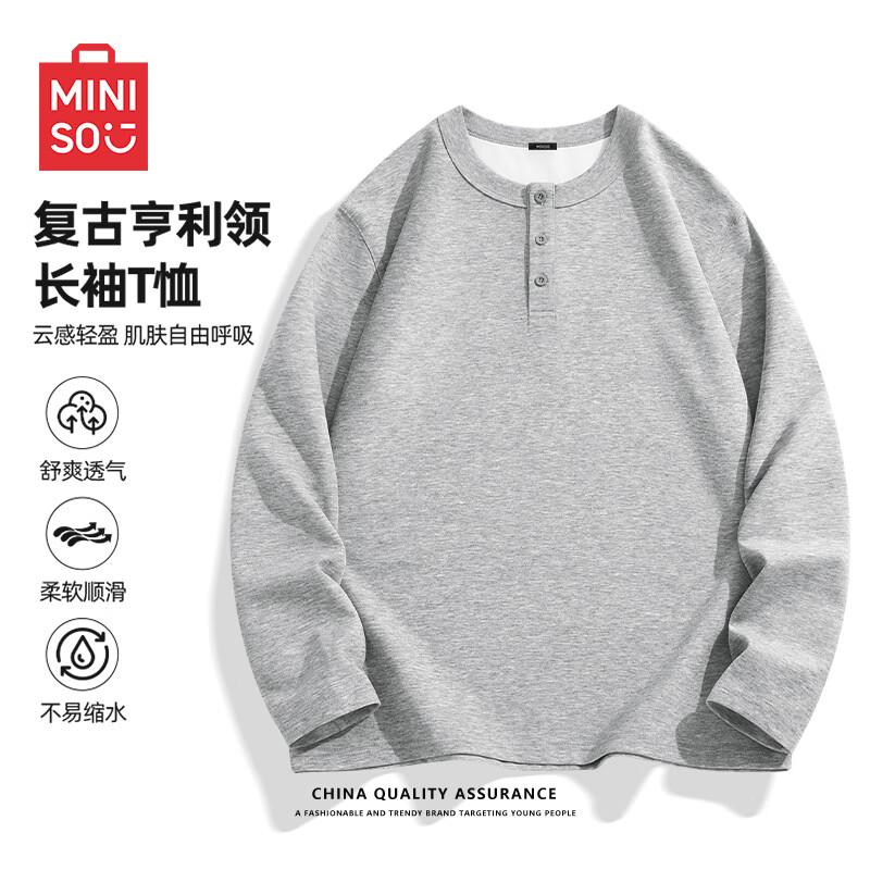 MINISO Мужская футболка в американском ретро стиле Хенли с длинным рукавом