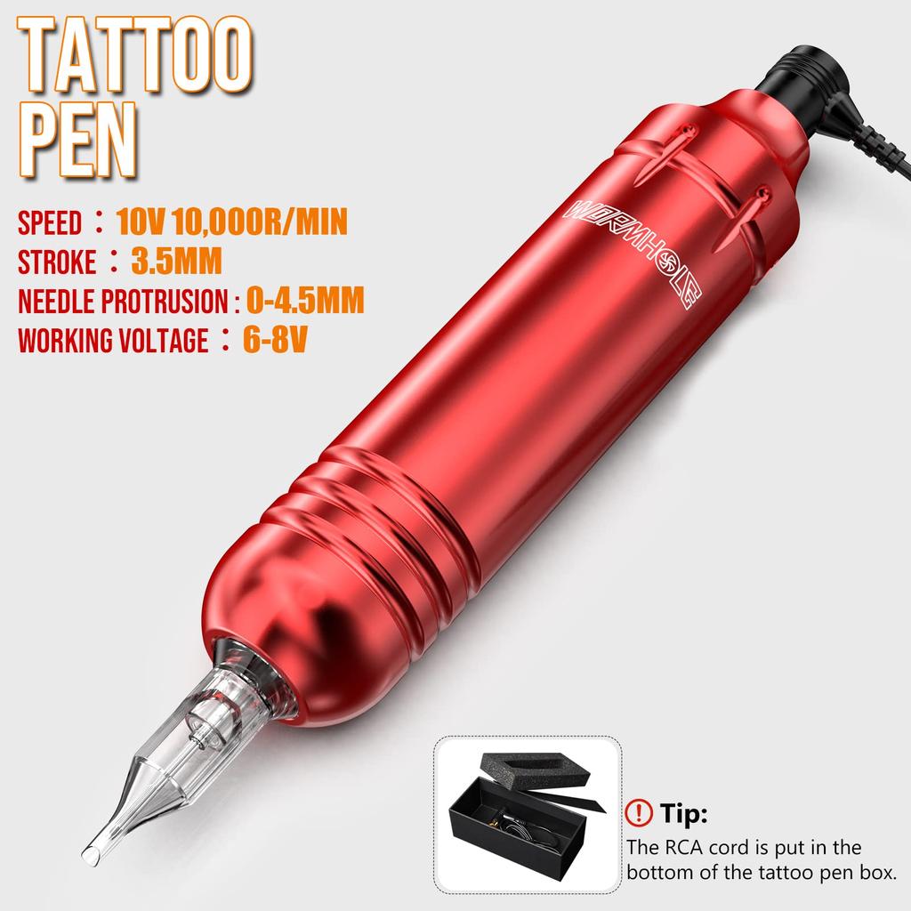 Wormhole Tattoo Kit Tattoo Gun Kit Tattoo Machine Kit Beginner Tattoo Gun 20 Color Ink Power Supply Tattoo Pen Kit Red