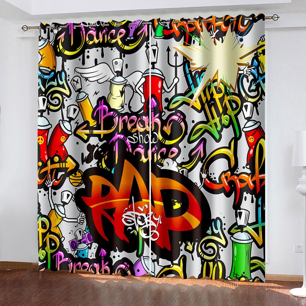 Европейский стиль уличного искусства граффити шрифт дизайн оконные шторы для гостиной кухни индивидуальный размер готовые шторы 2 шт