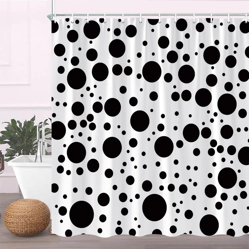 Modern Black Shower Curtain Set with Hooks-Black and White Shower Curtain for Bathroom Fabric Geometric Bath Curtains with Hoo