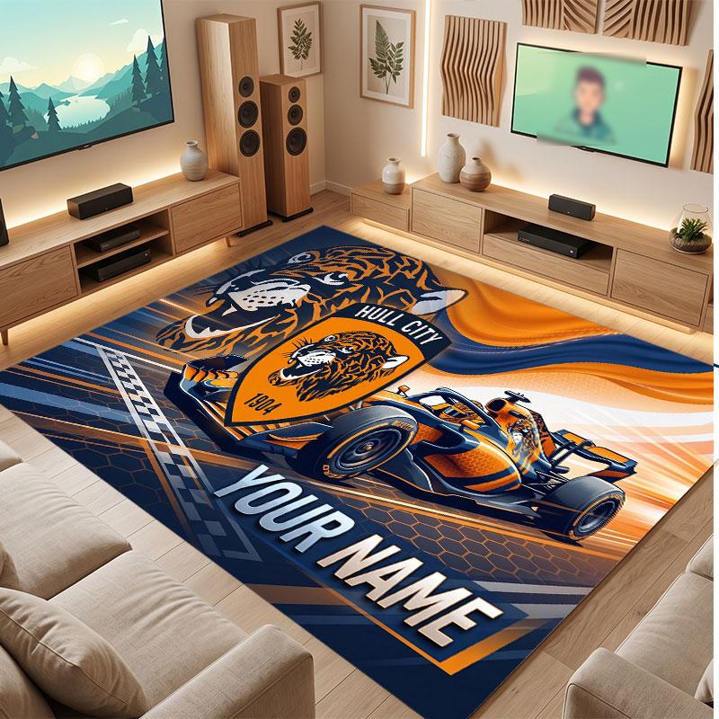 Hull FC Personalized Crystal Velvet Carpet, Customized Name Text Soft Anti‑Slip Rug for Living Room Bedroom