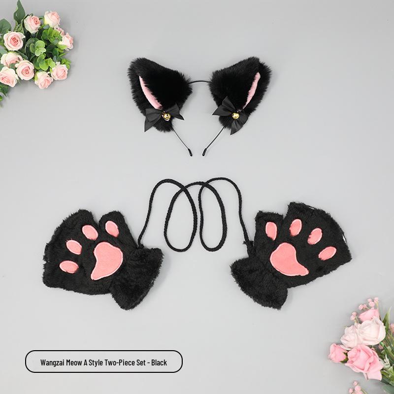 Милый кошачий косплей-набор: Ободок с кошачьими ушками, перчатки-лапки и аксессуар-хвост