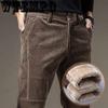 Winter Warm Corduroy Pants Men Stretch Thick Elastic Waist Fluff Pant Trousers Male Clothing