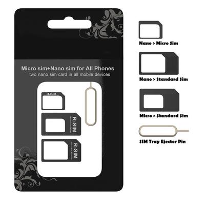 Комплект адаптеров для карт Nano Micro SIM 4 в 1 со стальным штифтом для извлечения лотка