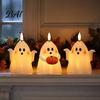 Kid Friendly Halloween Gifts Ghost Flameless Candle, Cute Holding BOO Letter Tealight, Haunted House Party Supplies Battery Operated LED Flickering