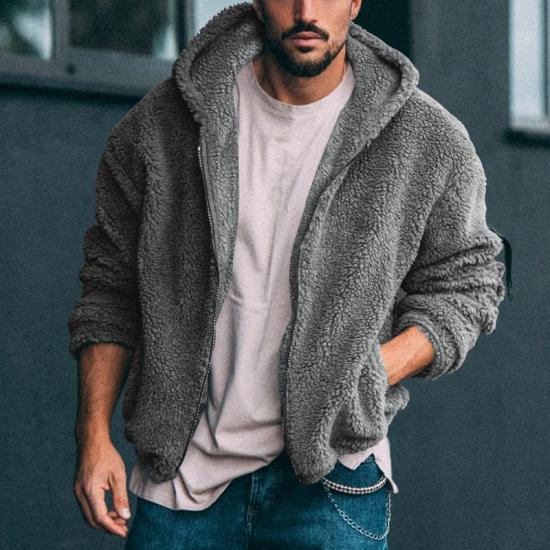 Winter Man Warm Fleece Fur Fluffy Hooded Coat Jacket Zip Up Solid Color Outwear Jumper Streetwear Jackets Clothing For Men