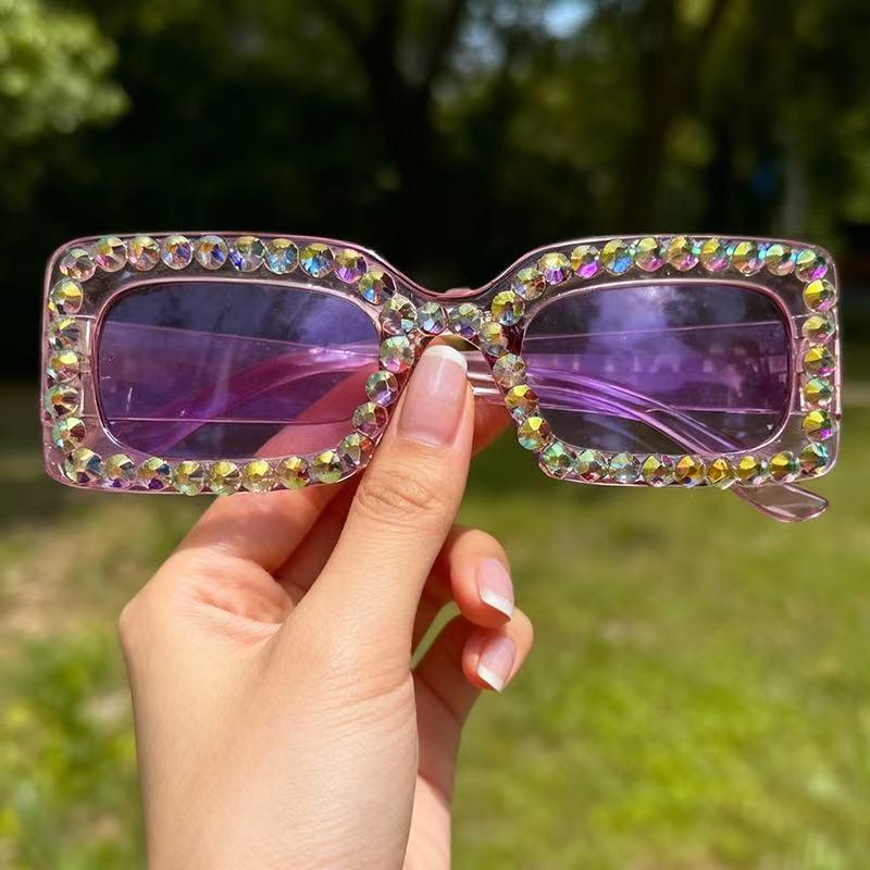 2026 Trendy Rhinestone-Inlaid Cross Square Unisex Sunglasses - European & American Street Style