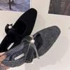 Mao Mao Shoes Women Wear Small Fragrant Woolen Thick Heel Square Head Mary Jane Shoes Feel Retro Gray Velvet Single Shoes